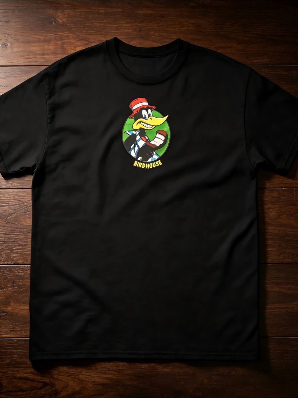 Birdhouse Cartoon Graphic T-Shirt Black T-shirt